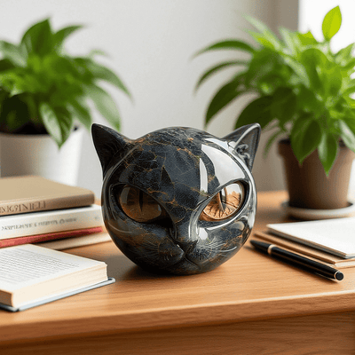 NyxCharm | Escultura de cabeza de gato negro místico