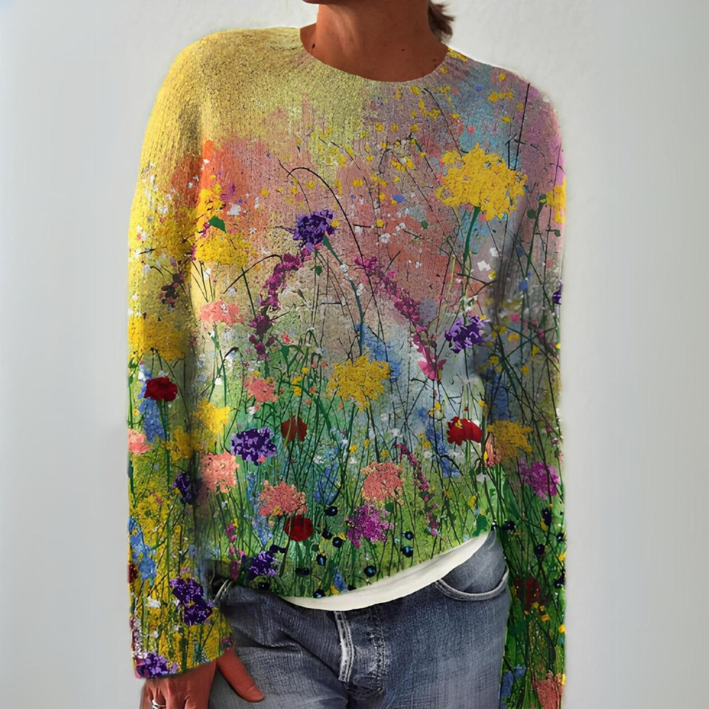 Marta | Pull Douillet à Motifs Floraux Artistiques Suéter