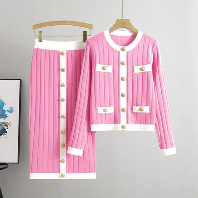 Mira – Elegante conjunto de 2 piezas con cárdigan y falda