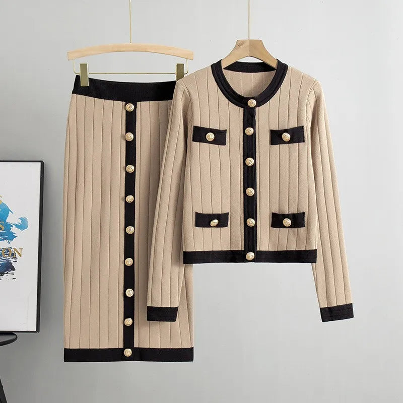 Mira – Elegante conjunto de 2 piezas con cárdigan y falda