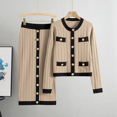 Mira – Elegante conjunto de 2 piezas con cárdigan y falda