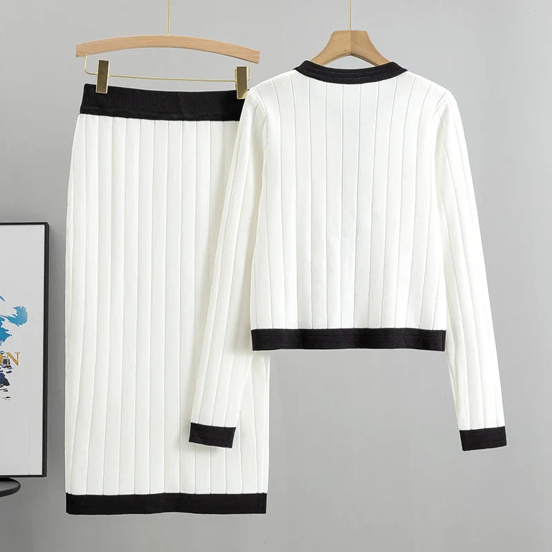 Mira – Elegante conjunto de 2 piezas con cárdigan y falda