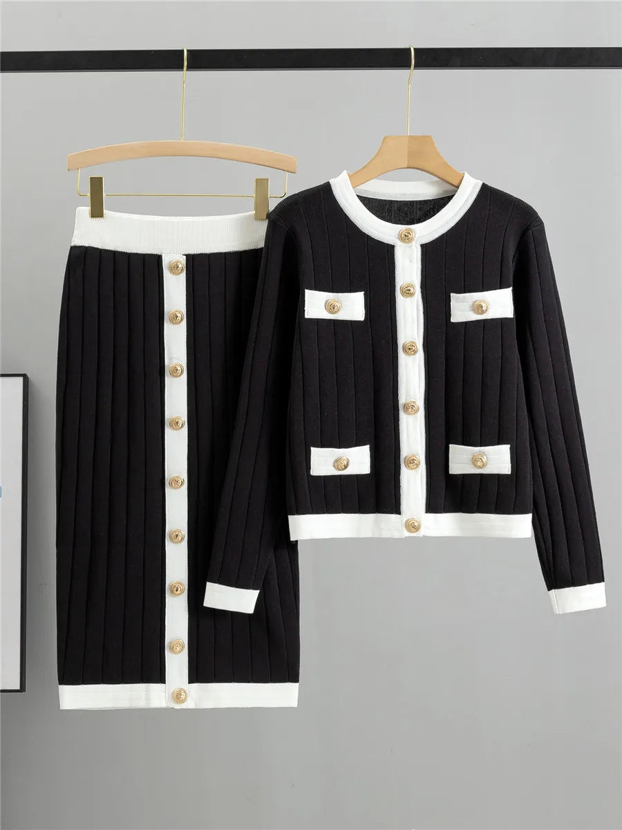 Mira – Elegante conjunto de 2 piezas con cárdigan y falda