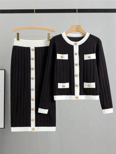 Mira – Elegante conjunto de 2 piezas con cárdigan y falda