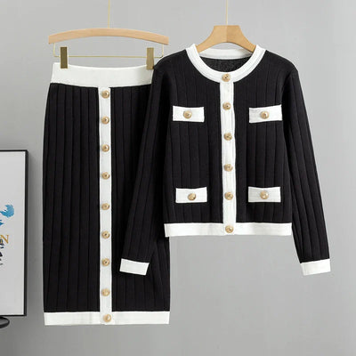 Mira – Elegante conjunto de 2 piezas con cárdigan y falda