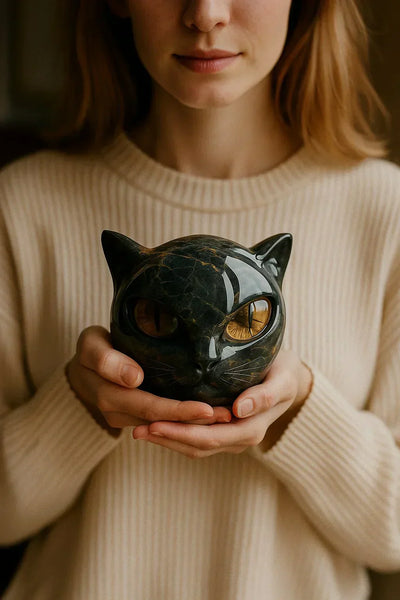 NyxCharm | Escultura de cabeza de gato negro místico