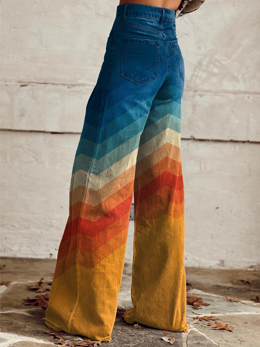 URSULA - PANTALONES DE CORTE ANCHO DE RAYAS NARANJAS Y AZULES