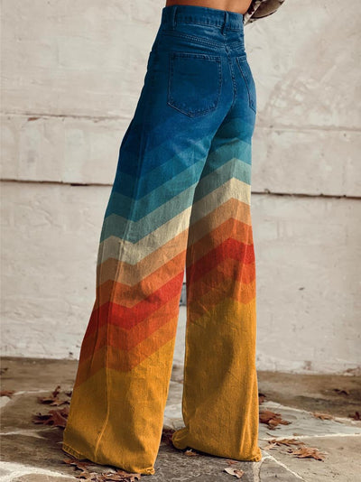 URSULA - PANTALONES DE CORTE ANCHO DE RAYAS NARANJAS Y AZULES