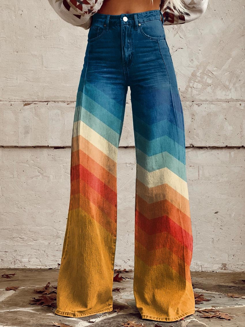 URSULA - PANTALONES DE CORTE ANCHO DE RAYAS NARANJAS Y AZULES